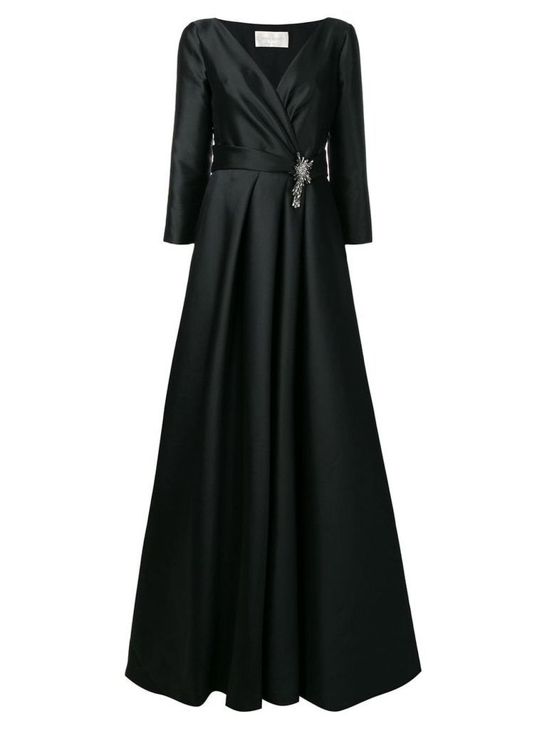 Alberta Ferretti V-neck brooch gown - Black