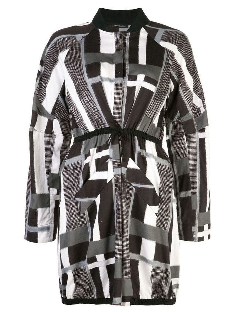 Josie Natori taisho stripe drawstring jacket - Black