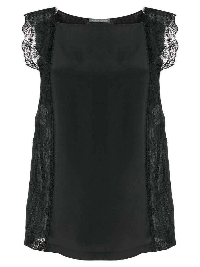 Alberta Ferretti lace-trim sleeveless blouse - Black