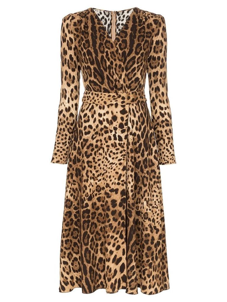 Dolce & Gabbana leopard print flared dress - Brown