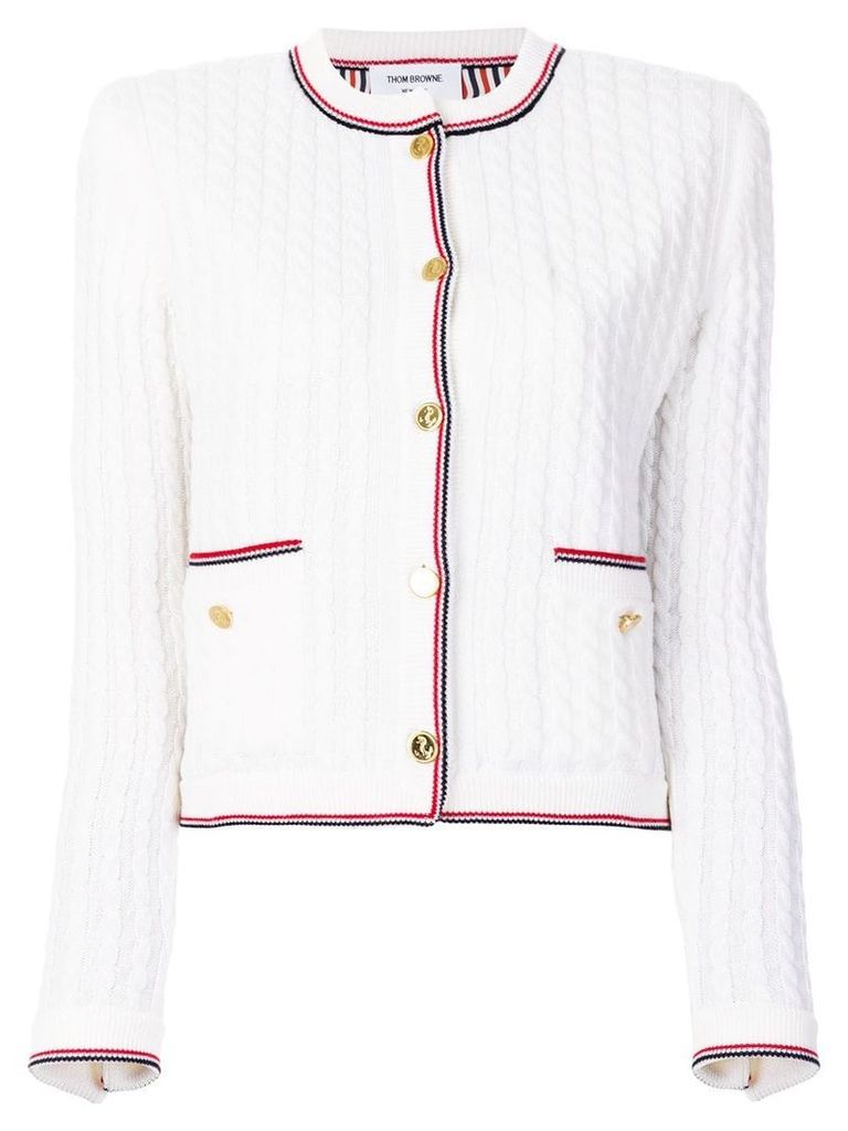 Thom Browne cable knit cardigan jacket - White