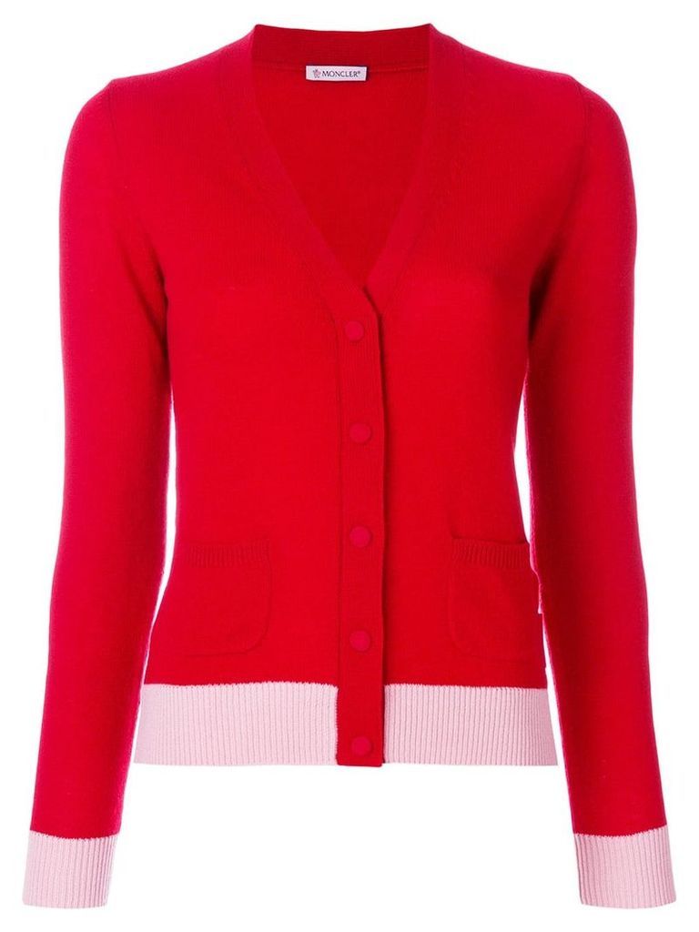 Moncler cashmere V-neck contrast cardigan - Red