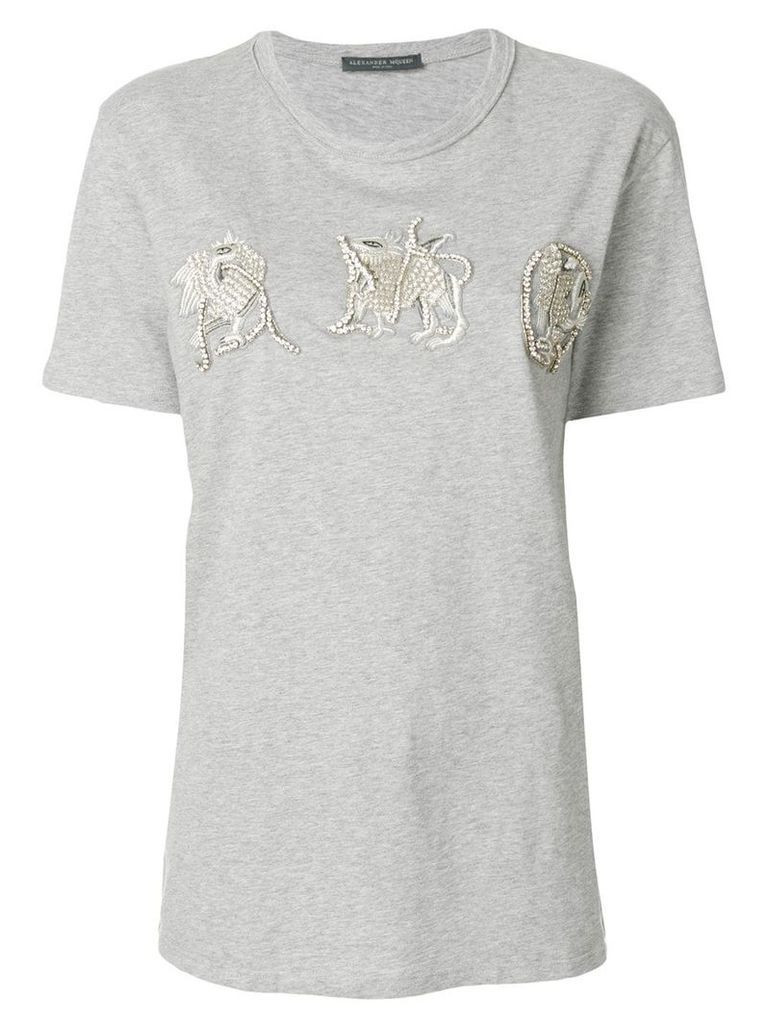 Alexander McQueen sequinned creature appliqués T-shirt - Grey