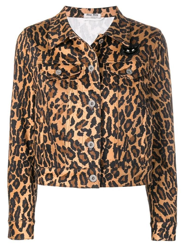 Miu Miu leopard denim jacket - Brown