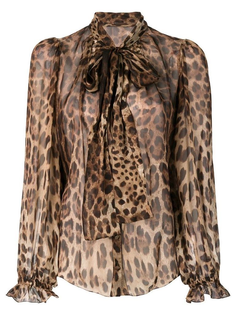 Dolce & Gabbana leopard-print pussy bow blouse - Brown