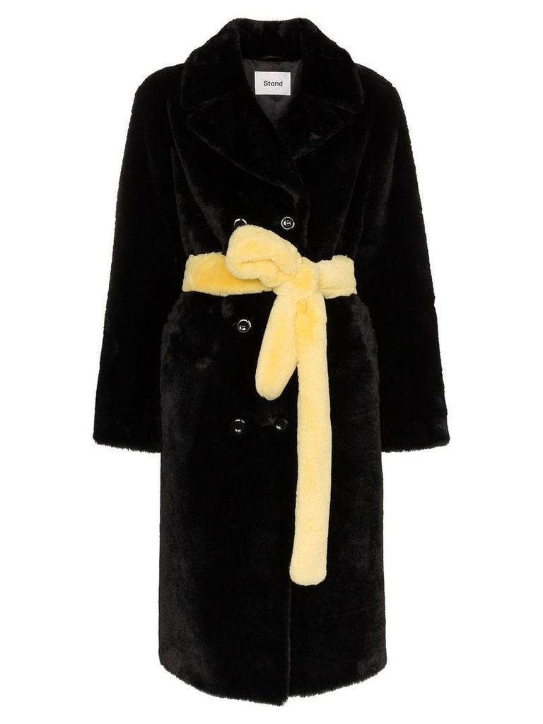 Stand Faustine belted faux fur coat - Black
