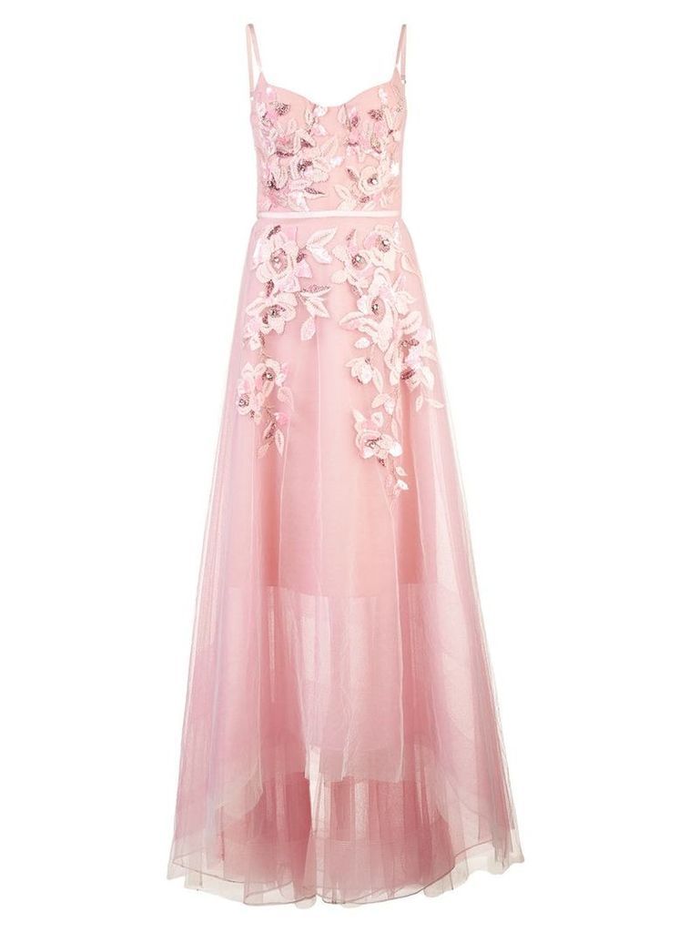 Marchesa Notte empire line embroidered dress - PINK