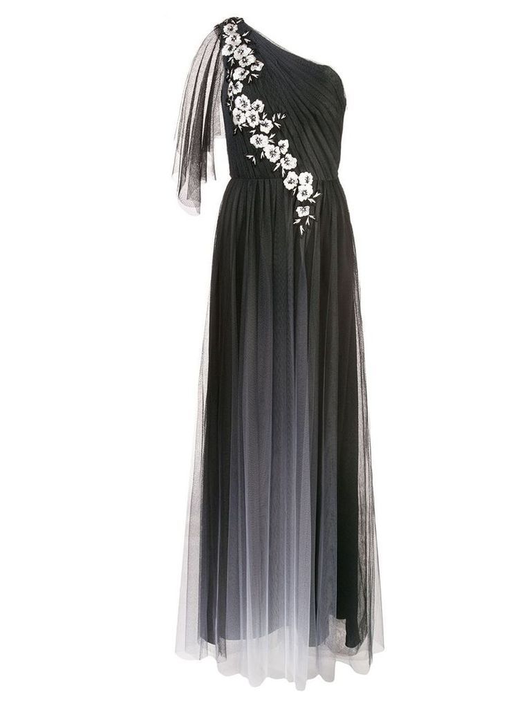 Marchesa Notte long one-shoulder dress - Black
