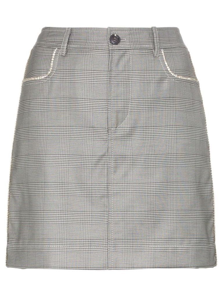 GANNI Merkel check silk and wool blend skirt - Grey
