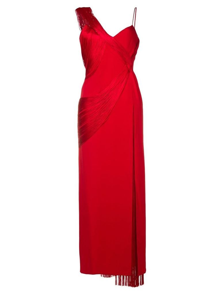 Versace long asymmetric fringed dress - Red