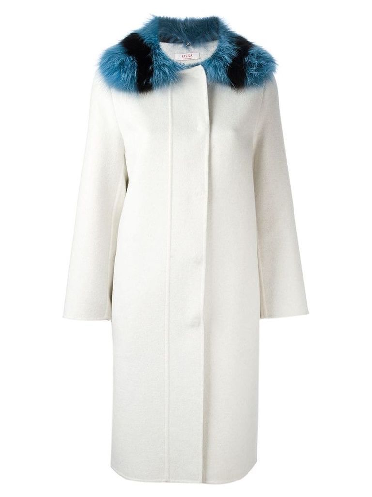 Liska fur collar single breasted coat - White