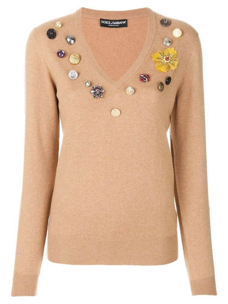 Dolce & Gabbana flower patch jumper - Brown