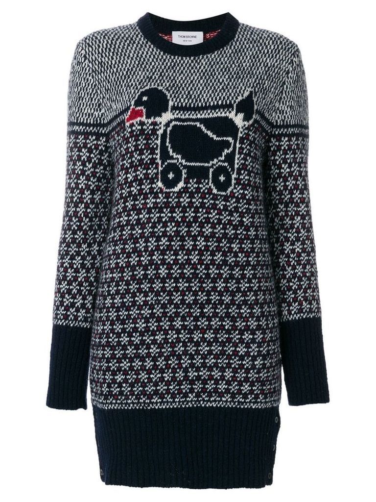 Thom Browne Pullover Dress With Duck Toy Icon In Mohair Tweed - Blue