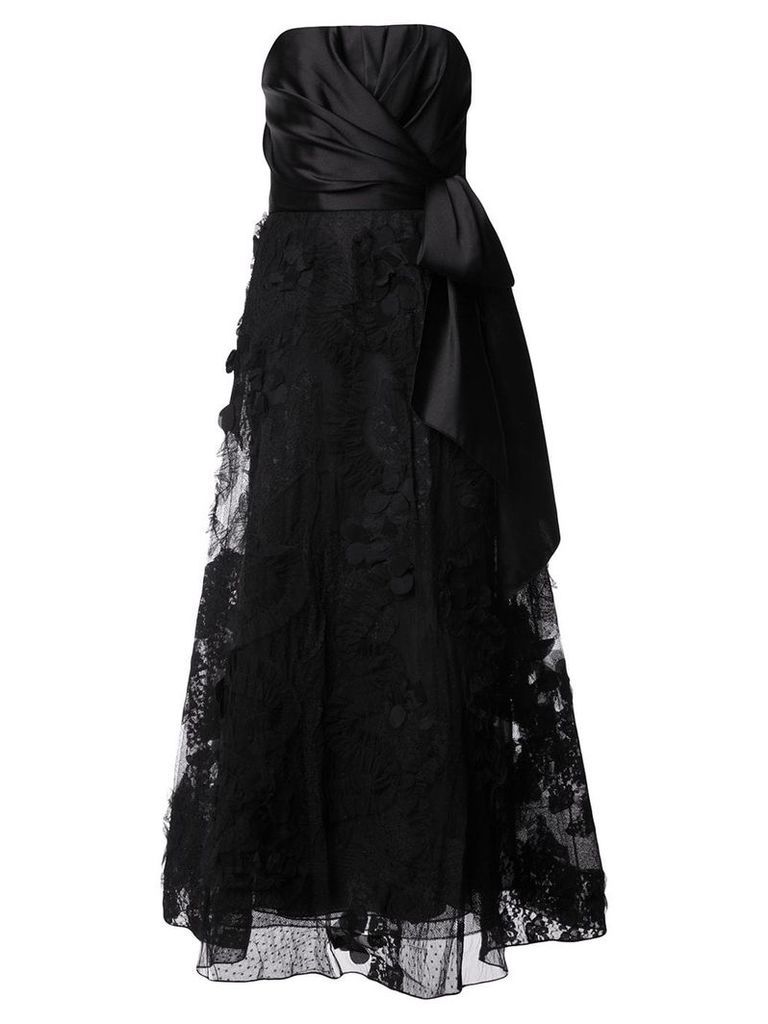 Marchesa Notte knot-detail lace gown - Black