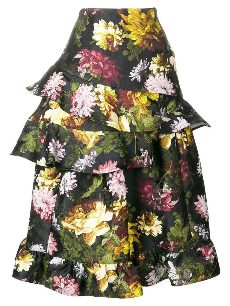 Preen By Thornton Bregazzi Esta floral frilled skirt - Black