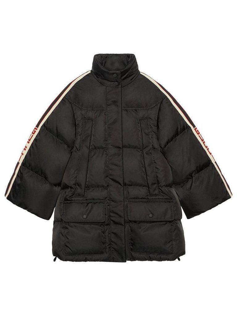 Gucci Padded nylon cape jacket with Gucci stripe - Black