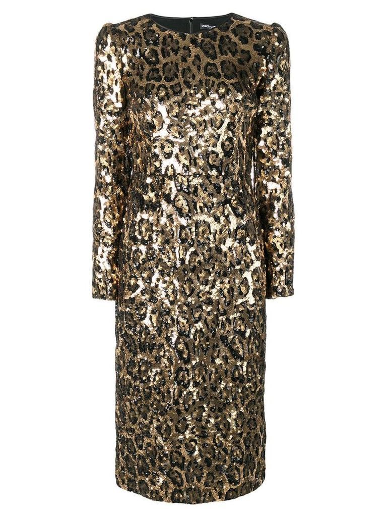 Dolce & Gabbana sequined leopard-print midi dress - GOLD