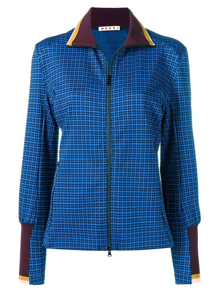 Marni contrast geometric zipped sweatshirt - Blue