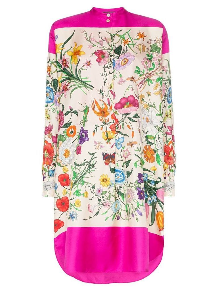 Gucci multicoloured floral print silk shirt dress - PINK