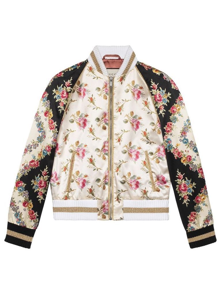 Gucci Rose print silk bomber jacket - PINK