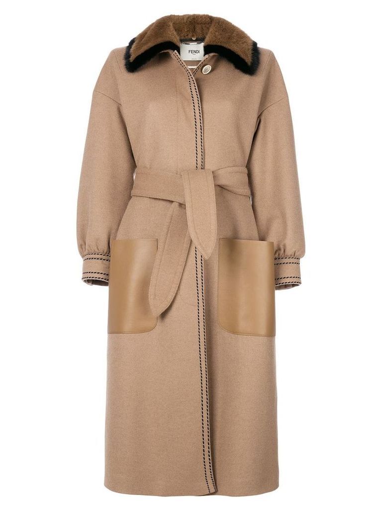 Fendi belted coat - Brown