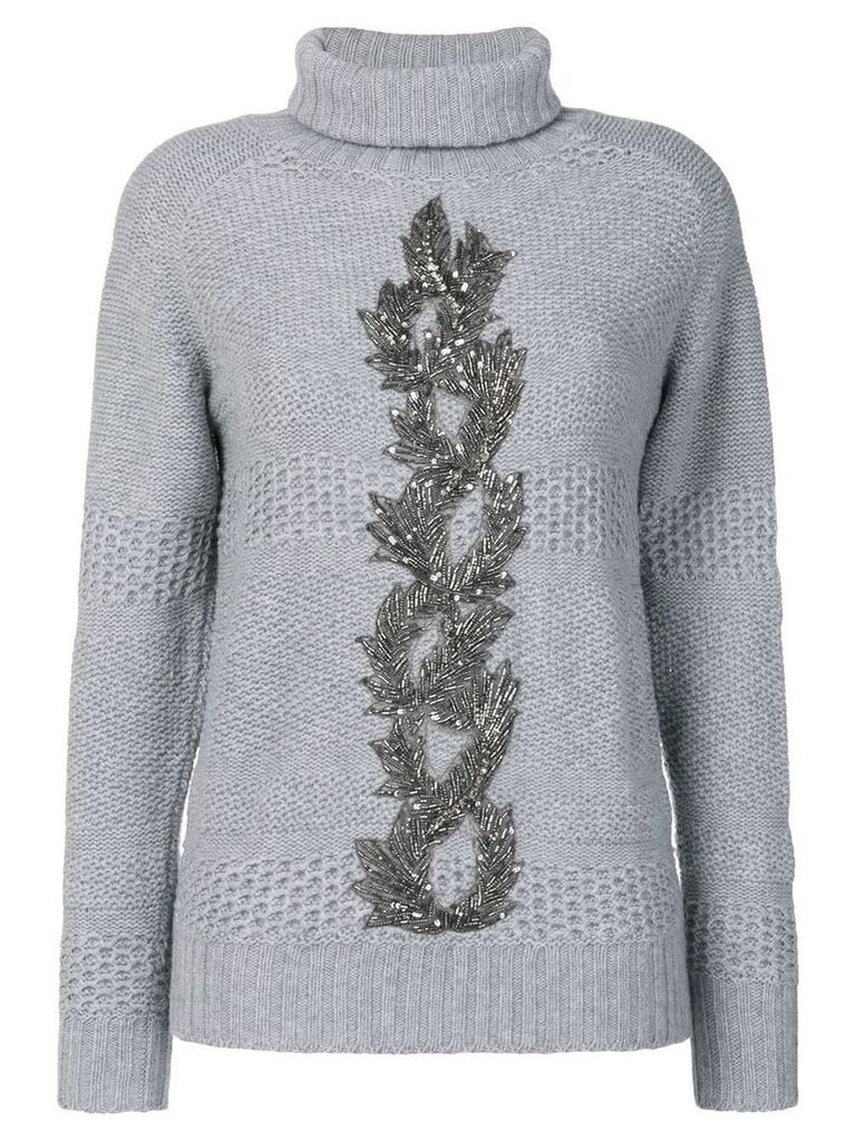Jo No Fui embellished turtle neck sweater - Grey