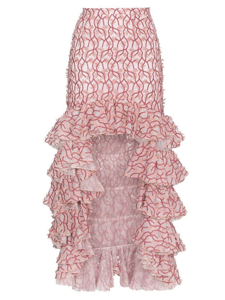 Giambattista Valli Floral ruffle asymmetric skirt - PINK