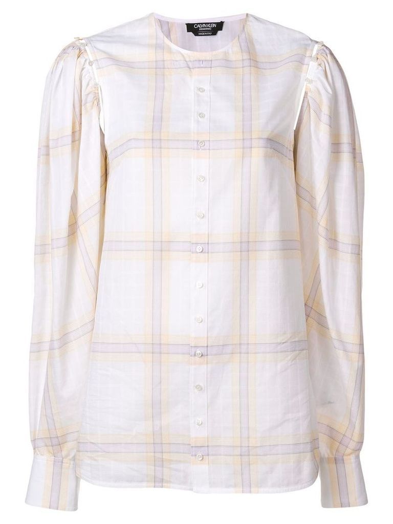Calvin Klein 205W39nyc buttoned sleeve plaid top - White