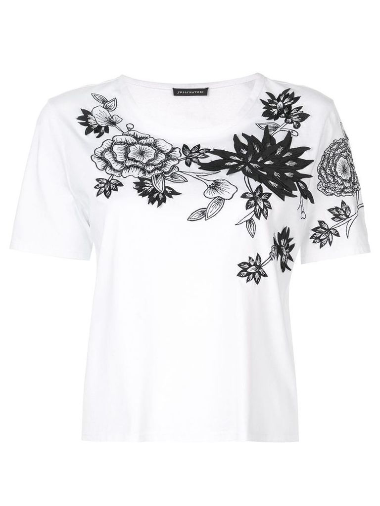 Josie Natori floral embroidered T-shirt - White