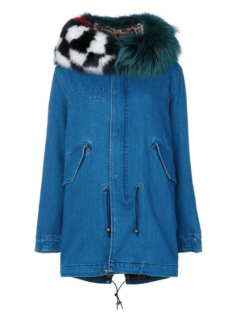 Mr & Mrs Italy patched denim mid parka - Blue