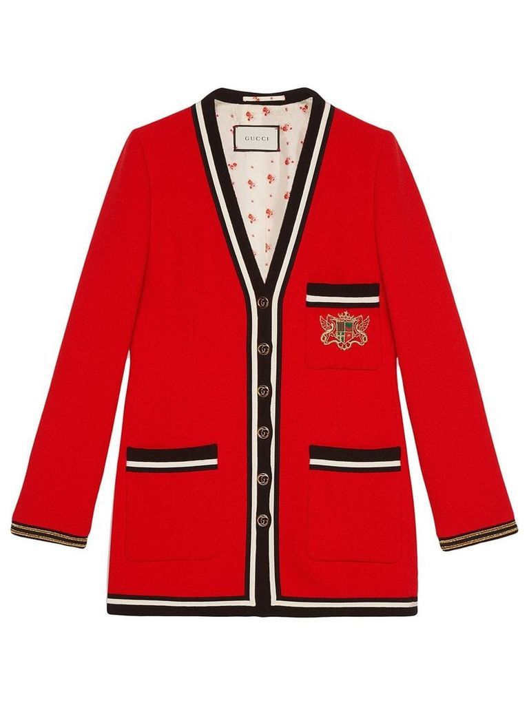 Gucci Wool sablé jacket with crest appliqué - Red