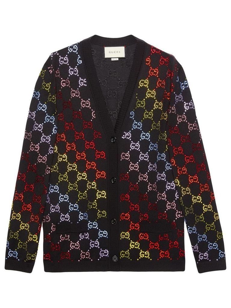 Gucci Wool cardigan with GG rhinestone motif - Black