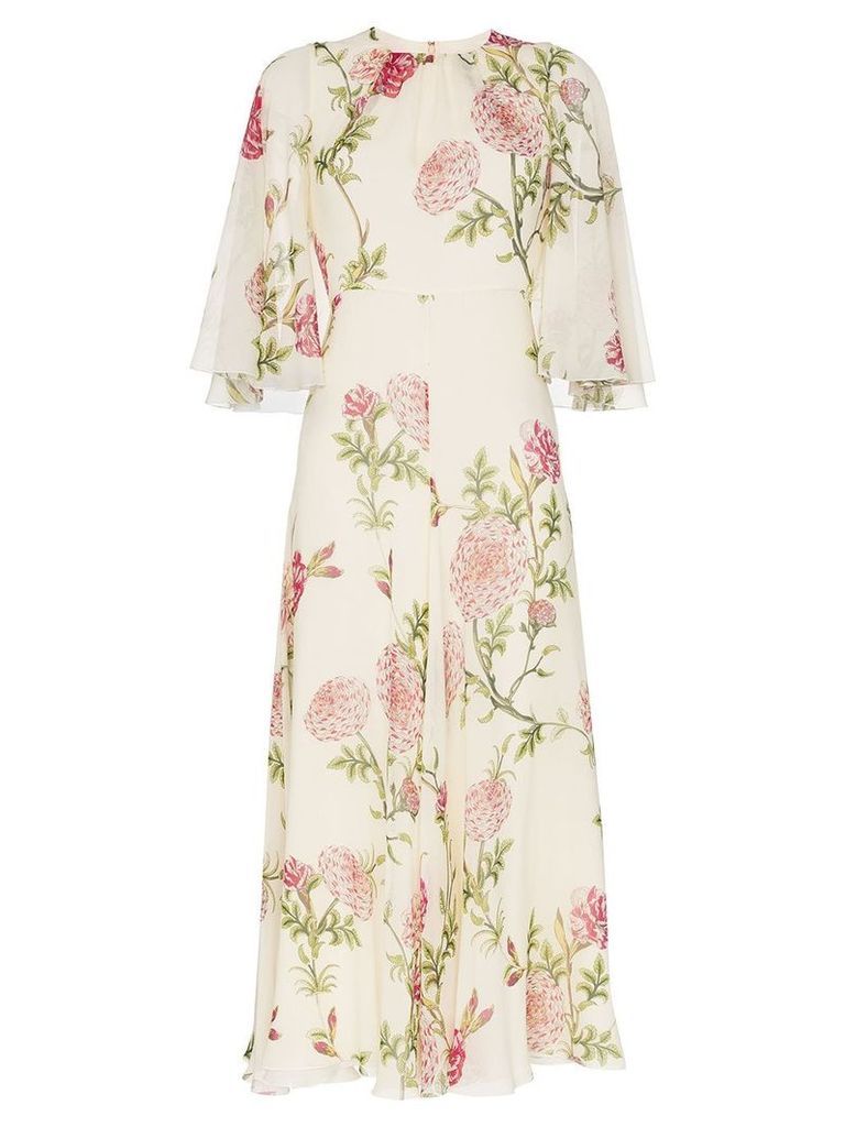 Giambattista Valli silk wide sleeve floral midi dress - NEUTRALS
