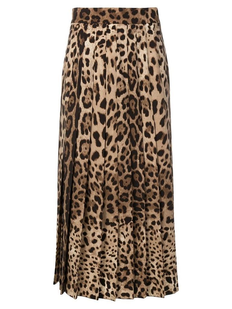 Dolce & Gabbana leopard print pleated maxi skirt - Brown