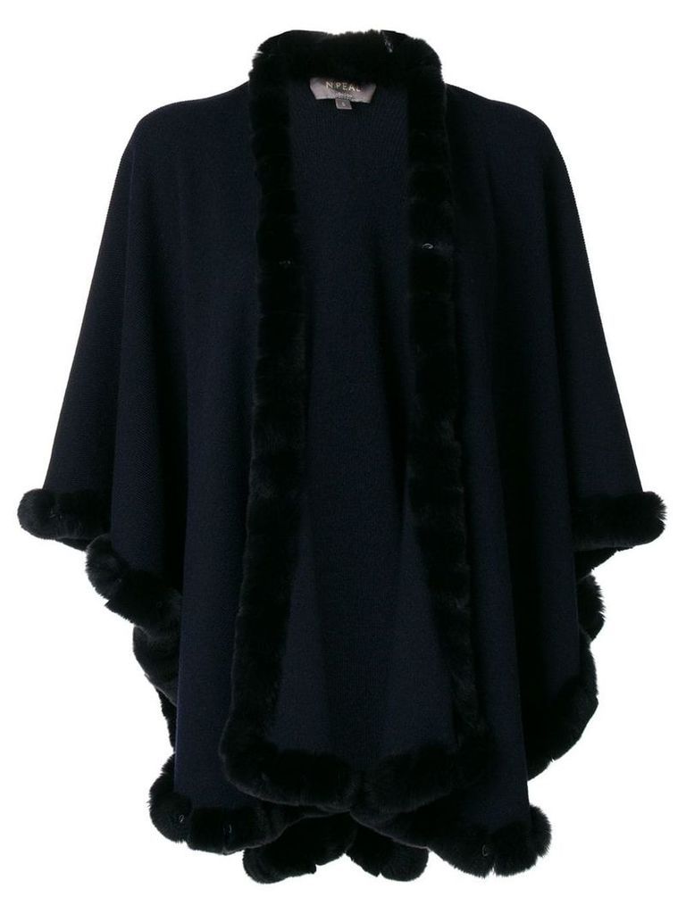 N.Peal fur trimmed cashmere cape - Blue