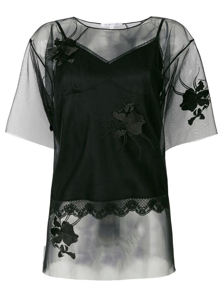 Helmut Lang floral embroidered layered T-shirt - Black