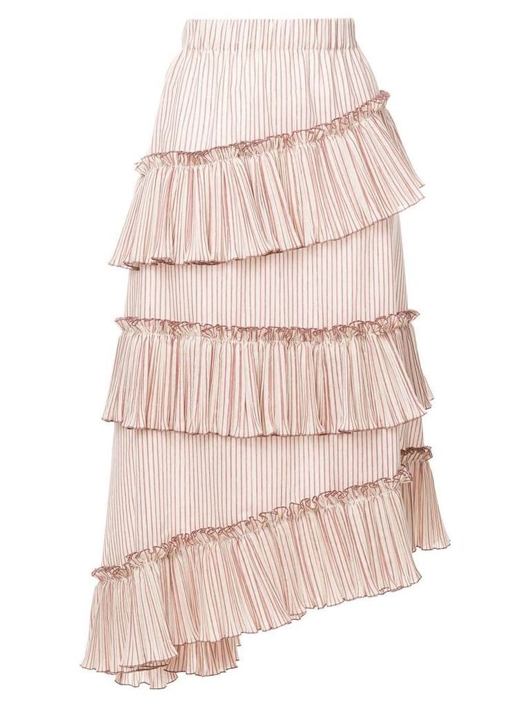 Lorena Antoniazzi striped asymmetric frill trim midi skirt - NEUTRALS