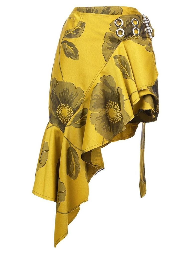 Marques'Almeida belted floral ruffle skirt - Yellow