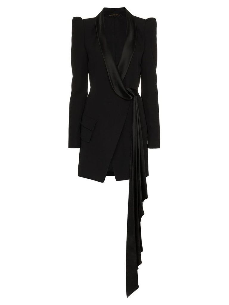 Alexandre Vauthier V-neck satin lapel wool blend tux dress - Black