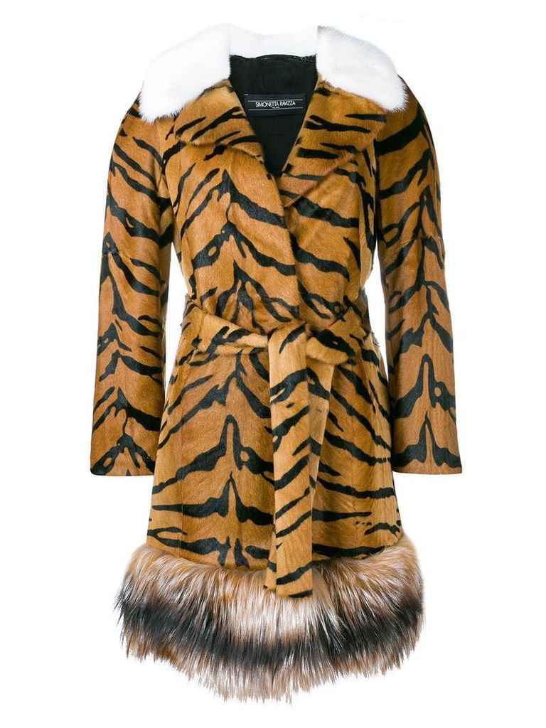 Simonetta Ravizza tiger print fur coat - Brown