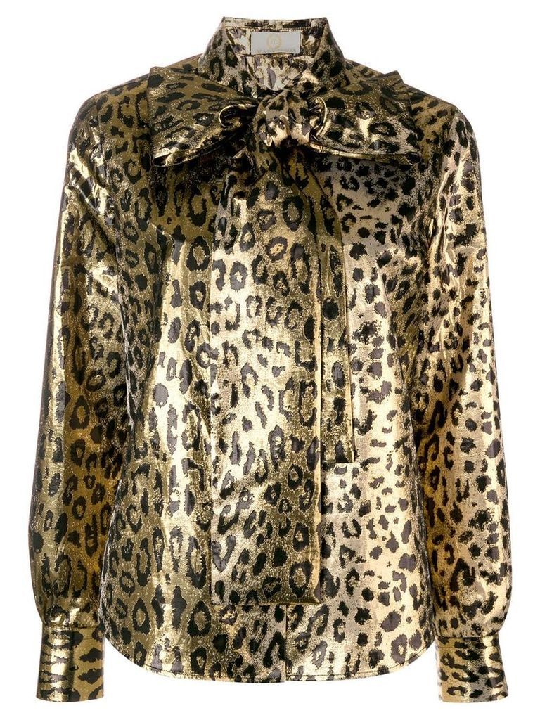 Sara Battaglia leopard bow blouse - Gold