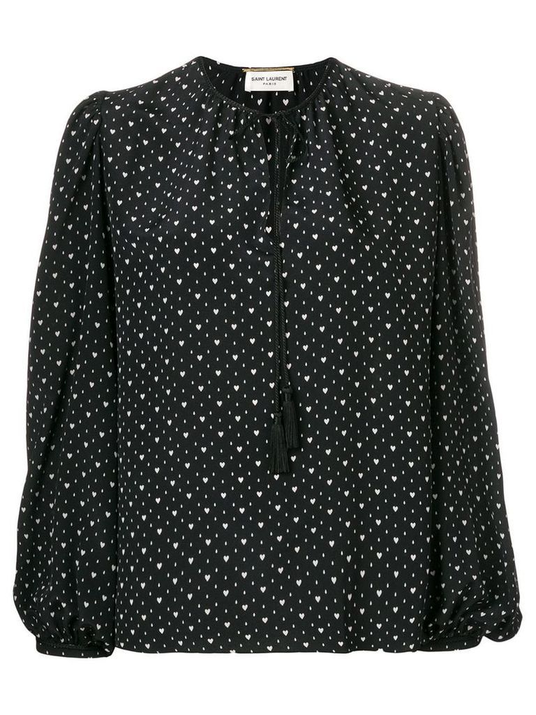 Saint Laurent heart print lace up blouse - Black
