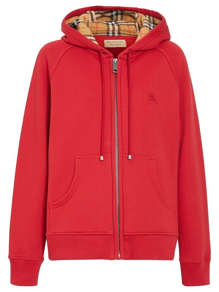 Burberry Vintage Check Detail Jersey Hooded Top - Red