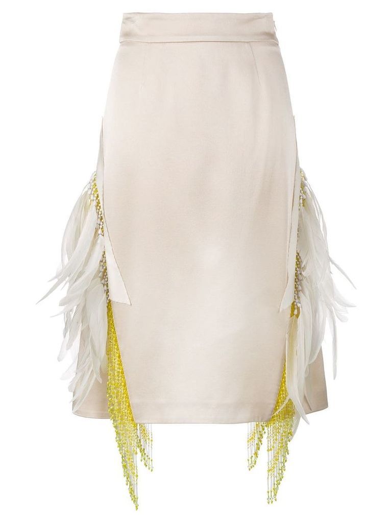 Prada feather embellished beaded skirt - Neutrals
