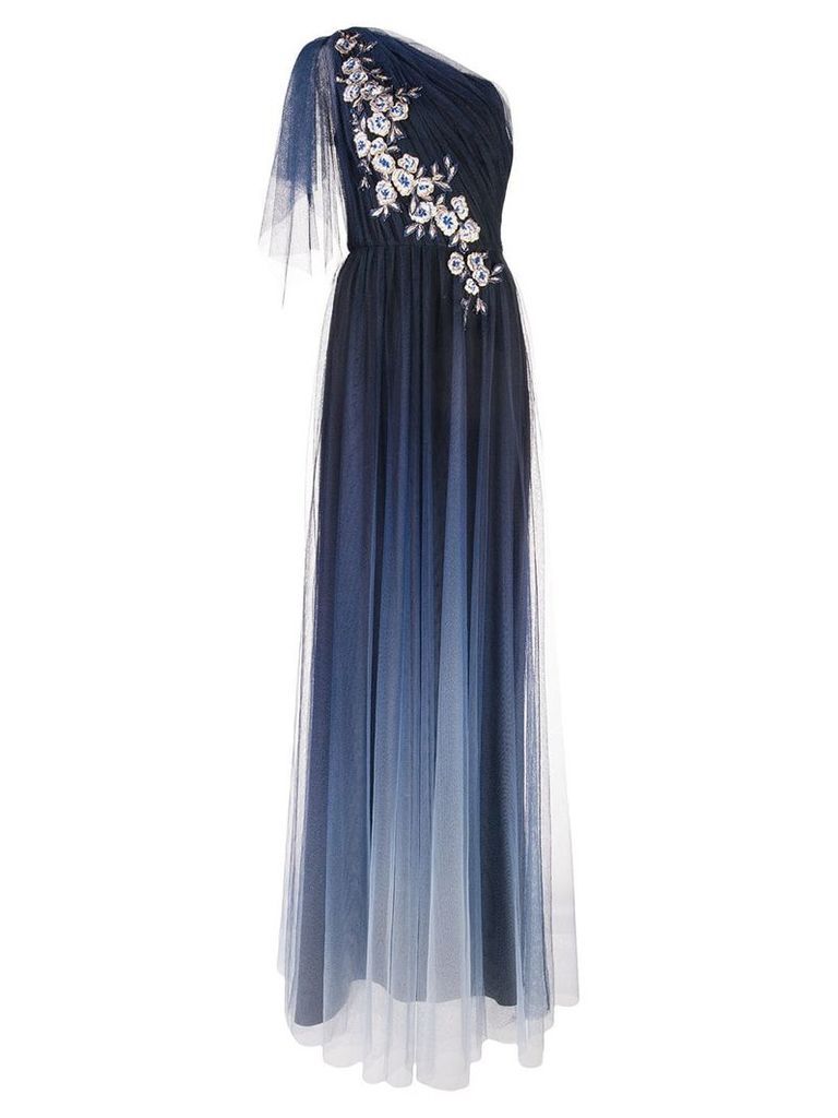 Marchesa Notte long one-shoulder dress - Blue