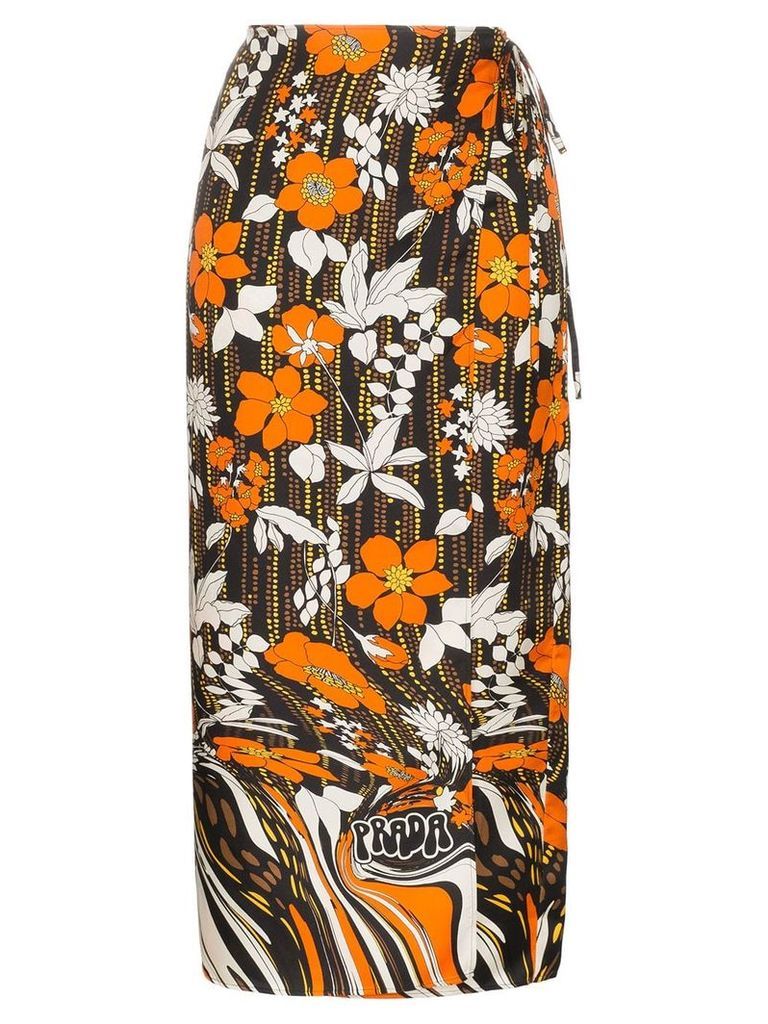 Prada floral print silk wrap skirt - ORANGE