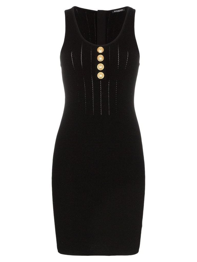Balmain Sleeveless button detail knit mini dress - Black