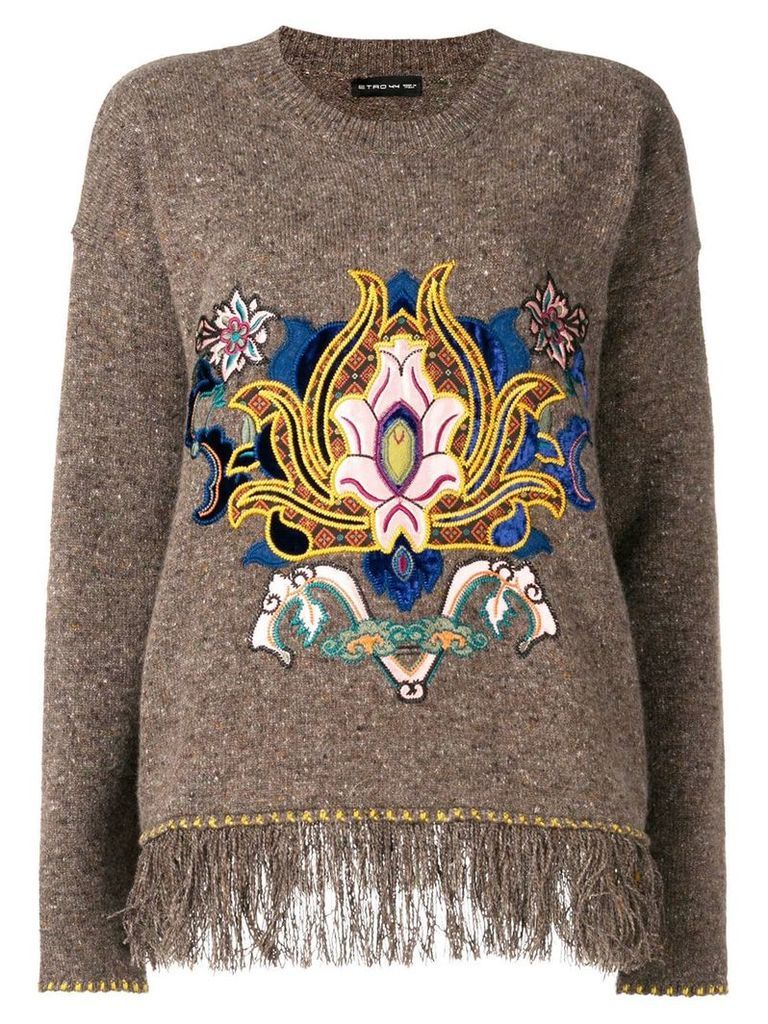 Etro embroidered fringe trim sweater - Brown
