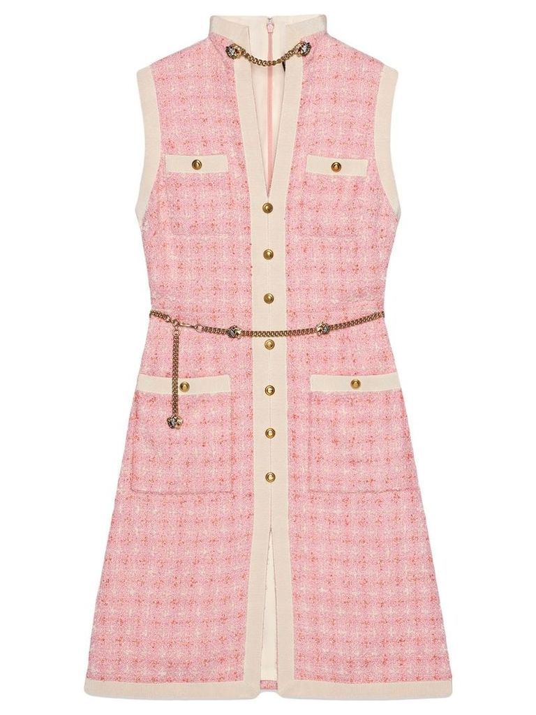 Gucci Short tweed dress with chain belt - PINK