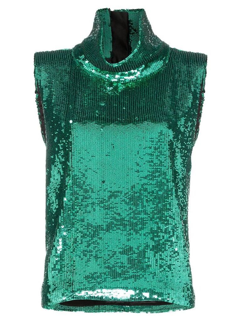 Halpern sleeveless sequin embellished turtleneck T-shirt - Green